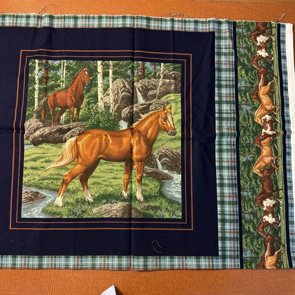 Horses Stallions Cotton Fabric Colts Mares Pillow Panels Quilt Top Squares BTY